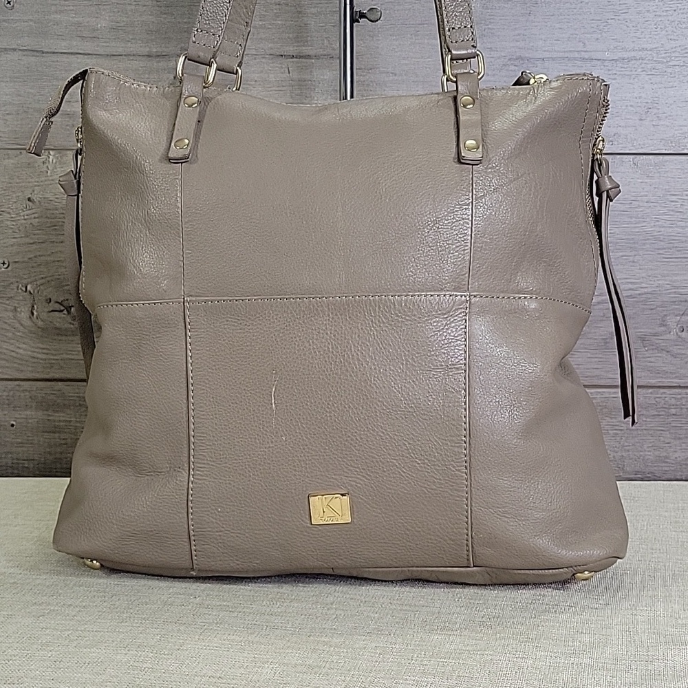 Kooba Taupe Leather Tote Shoulder Bag Handbag Purse - Picture 4 of 14